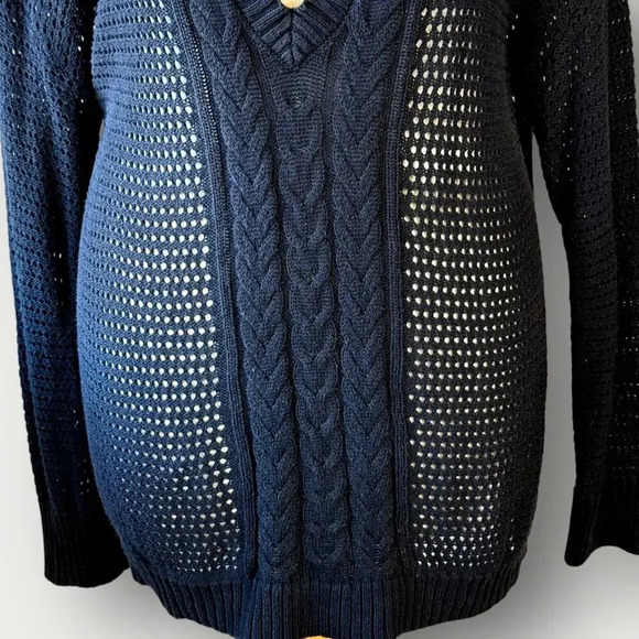 Lane Bryant Long Sleeves V Neck Cable Open Knit Tunic Sweater Size 18/20 Black - Picture 4 of 16